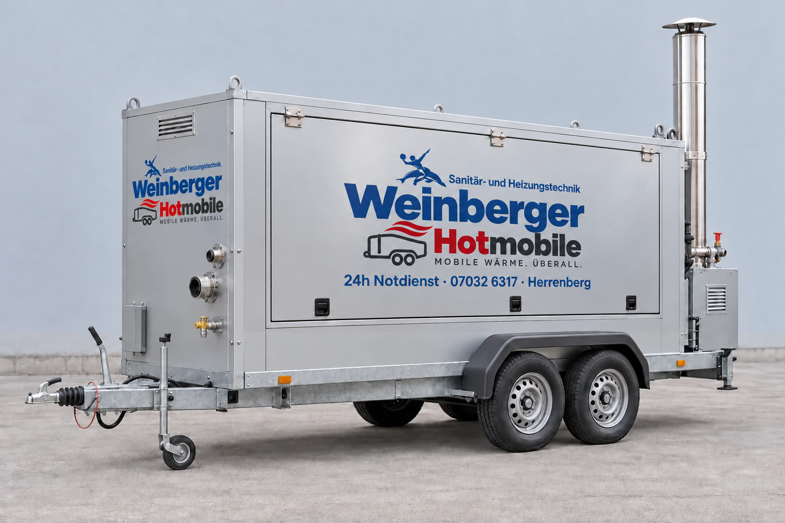 Geschlossene mobile Heizzentrale mit Weinberger-Branding